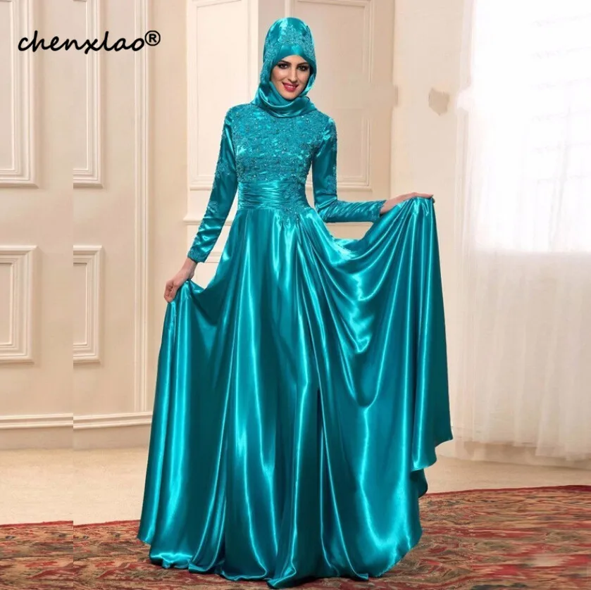 same as image Robe De Soiree элегантные трапециевидные мусульманский с длинным рукавом Вечерние платья, аппликации из кружева вышитое Блестящим Бисером со складками вечерние платья - Цвет: same as image