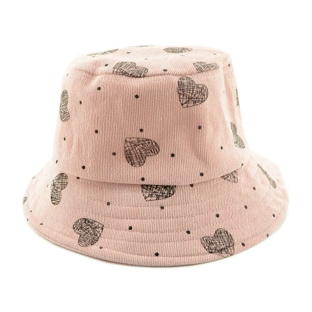 Осенне-зимняя теплая шапка-ведро для маленьких девочек, Панама, пляжный котелок с принтом в виде сердца, одежда для малышей, одежда для отдыха, Солнцезащитная шапка, H226D