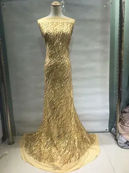 

High Quality Nigerian Lace Fabrics Gold African French Net Lace Fabric Embroidered Tulle Mesh Lace Fabric With Sequins JL2588
