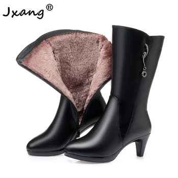 

JXANG Ladies Snow Boots Women Sexy Elegant High Heels Boots Banquet Stylish Warm All Wool Women Winter Female Boots Shoes