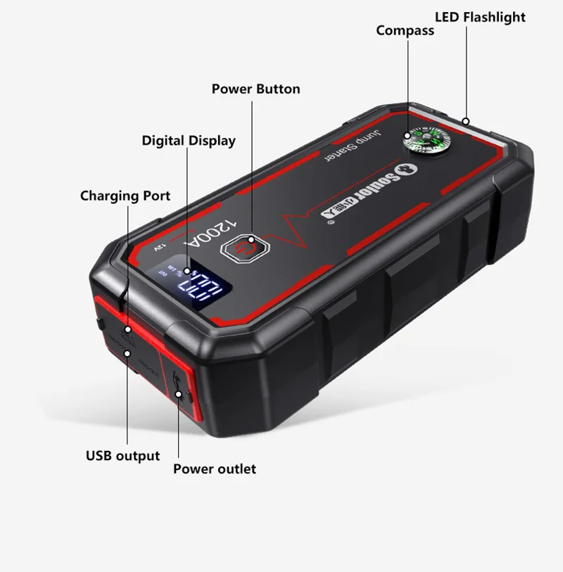 Soulor Car Jump Starter 38000mAh/26000mah Power Bank Portable Car Battery Booster Charger 12V Auto Starter Starting Device everstart jump starter