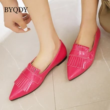 BYQDY Spring Female Flats 2020 Pointed Toe Flat Shoes Woman Loafers Black Red PU Leather Slip On Casual Ladies Shoes Big Size 48