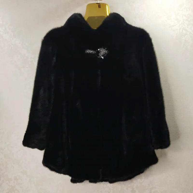 black Новая мода короткий параграф норковая шуба крест 1008 - Color: black