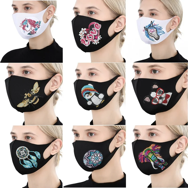 5D Diamond Painting Face mask DIY Color Diamond Decor mask Cross Stitch Kit Reusable Dustproof Mask Outdoor Face Protect Masque