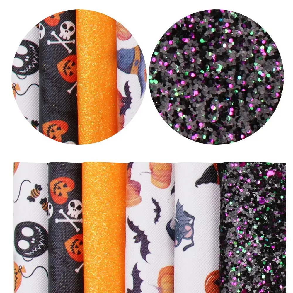 

6pcs/set Pumpkin Leather Sheets Set Shiny Chunky Synthetic Leather Halloween Materials for DIY Hairbow Handmade Crafts Fabric