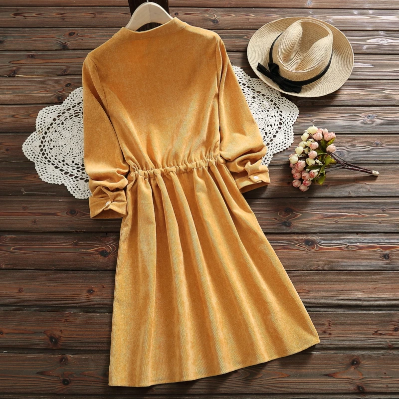 Женское элегантное платье до колен желтое ТРАПЕЦИЕВИДНОЕ ПЛАТЬЕ С Длинным