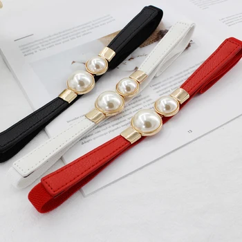 

Elegant Women Pearl Buckle Belt Women Skinny Waist Chain Waistband Dress Belts