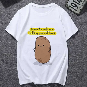 

Lus Los Fashion Potato cartoon Print Women T shirt Cartoon Funny Casual Clothes Summer Harajuku White T-shirt