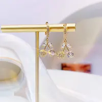 Korea Indah Lucu Cherry Desain Plating 14K Emas Asli Telinga Stud Elegan Mewah Pesona untuk Wanita Trendi Halus Anting-Anting Hadiah 1