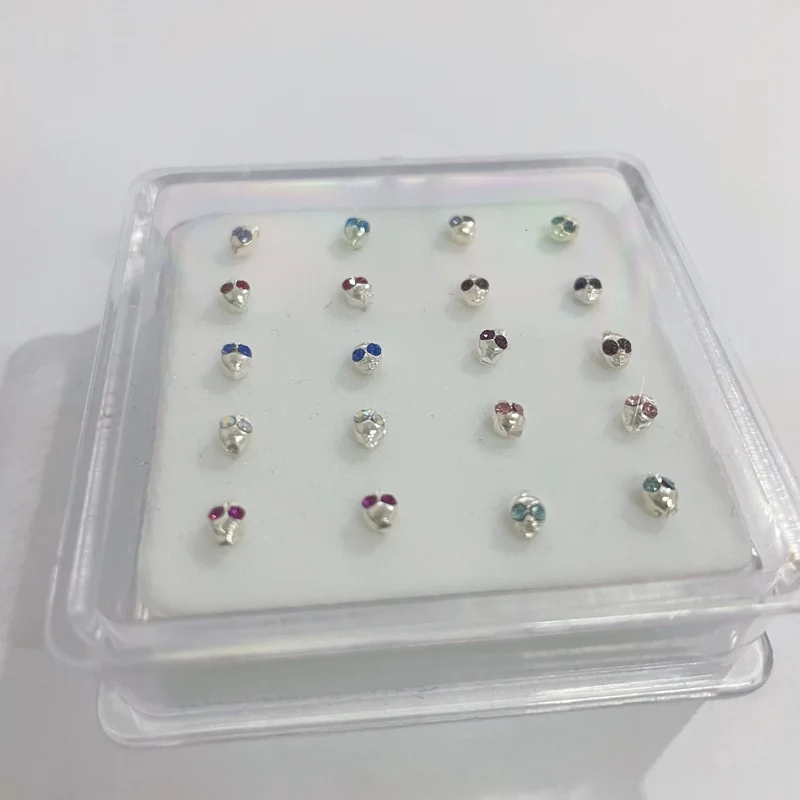 20pcs/set Skull Nose Rings & Studs Ball end Colorful Crystal Skeleton Nose Piercing Body Jewelry for women punk men Wholesale