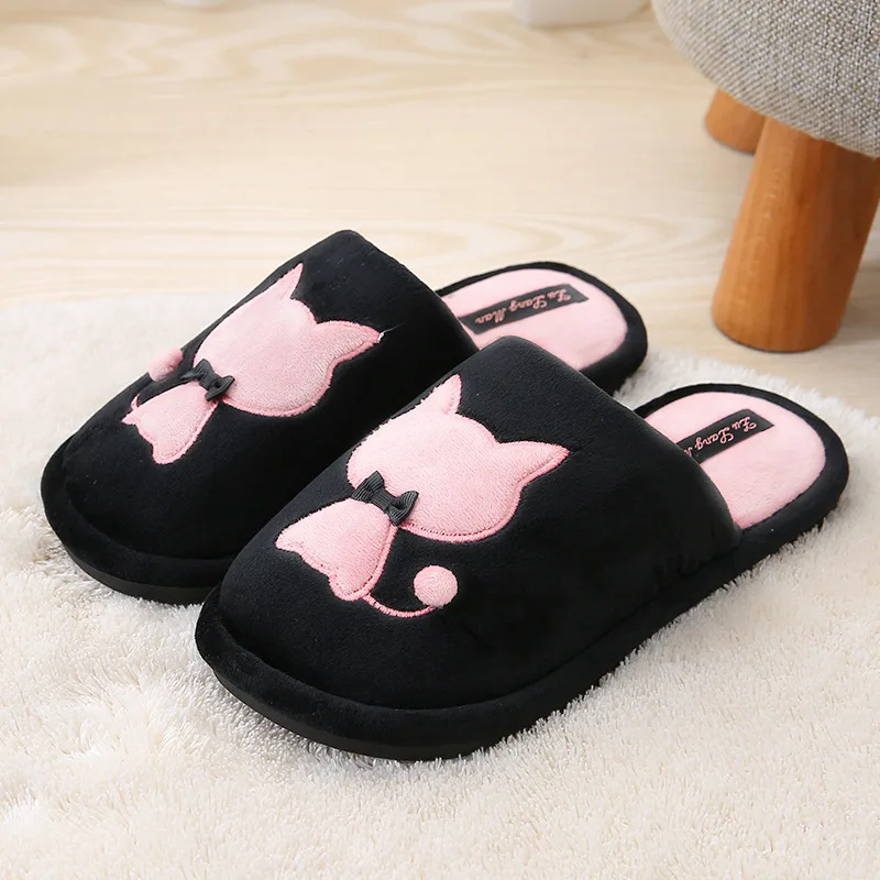 pink cat Обувь; коллекция года; женские и мужские домашние тапочки; домашние зимние теплые хлопковые тапочки; милые женские домашние тапочки с героями мультфильмов - Цвет: pink cat