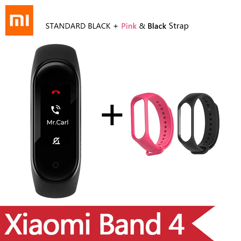 Умный Браслет OriginalXiao mi Band 4 на английском, испанском и русском языках, 3 цвета, AMOLED экран, mi band 4, Smartband, fitness Traker - Цвет: add Black Pink strap