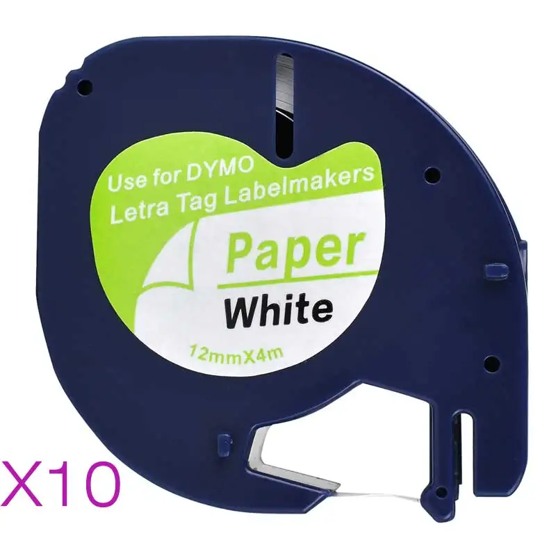 Этикетка кассета для Dymo LetraTag 91200 черный на белом (12 мм x 4 м) Бумага LT 100H 100T 110T QX 50 XR