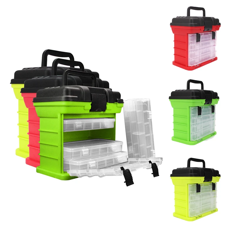 Caixa de Equipamento de Pesca com Alça de Plástico Iscas de Pesca Caixa de Acessórios de Pesca pp + Abs Portátil Camadas Grandes Ferramentas Case 26x17x26cm 5