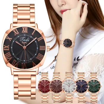 

Relogio Women Watches Simple Stainless Steel Belt Strap Alloy Quartz Clock Wrist Watch Rome Digital Sleek Dial Alarm Watch Reloj