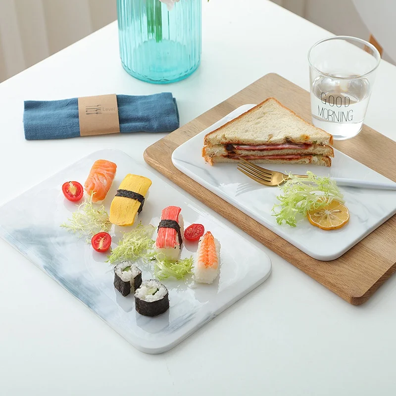

Nordic Tableware Marbled Rectangular Plate Salad Bread Steak Plate Casual Cake Flat Plate Ins Tray Creative Dessert