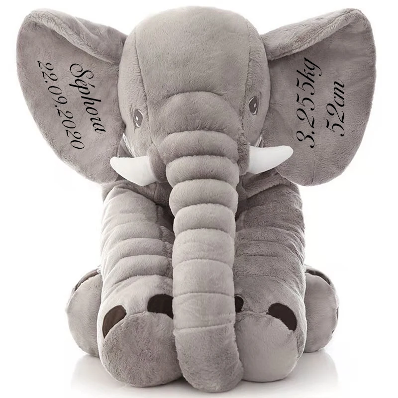 PersonaliseNameNewChildrenPlushToysStuffedAnimalSoftGrayElephantPillowBabySleep