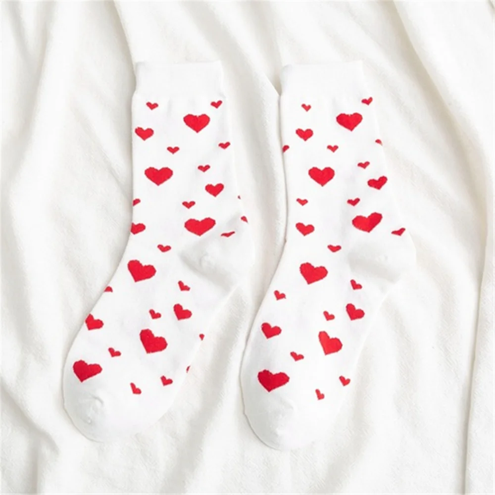 Girls' New Red Love Heart Socks Happy Funny Harajuku Hipster Skateboard Street Dance Campus College Style Happy Sock - Color: White