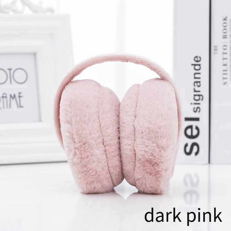 dark pink Новые плюшевые наушники для женщин, зимние наушники, однотонные, милые, теплые, для ушей, для девочек, мягкие складные наушники, рождественские подарки - Цвет: dark pink