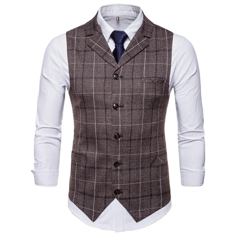New Mens Vest Casual Business Men Suit Vests Male Lattice Waistcoat Fashion Mens Sleeveless Suit Vest Smart Casual Top Grey Blue