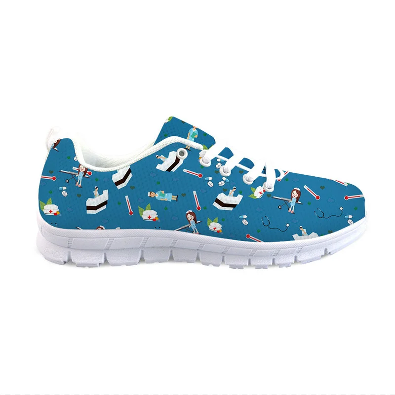 

New Girls Fashion Sneaker Nurse Uniform Design Students Breathable Non-slip Mesh Shoes Large-sized Flats Zapatillas Mujer