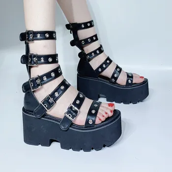 

Low Sandals Woman Leather 2020 Women's Round Toe Muffins shoe Clogs Wedge Female Shoe Block Heels Ladies Shoes Summer 2020