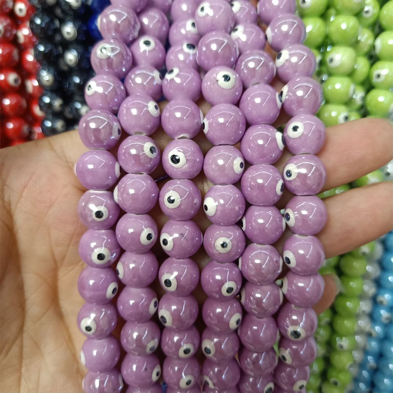 100pcs White Evil Eye Ceramic Beads 10mm Round Loose Bead Fashion DIY Spacer Jewelry Making Bracelet Necklace Earring Accessorie