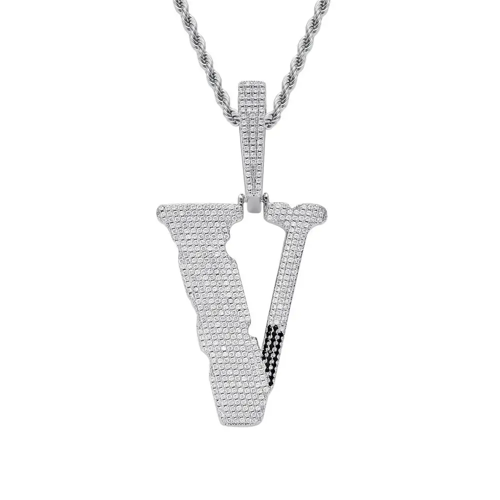 Silver-3MTwist AliExpress Amazon Лидер продаж мужские хип-хоп ювелирные изделия Высокое качество Медь Iced Out AAA CZ Буква V ожерелье Bling - Окраска металла: Silver-3MTwist
