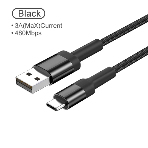 Black OREY 3A type C кабель для быстрой зарядки для huawei P30 Pro USB C кабель для samsung S10+ быстрая зарядка USB-C кабель type C - Цвет: Black