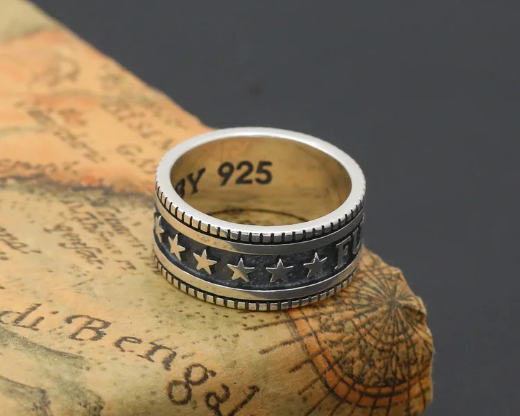 S925 Серебряное кольцо Модные ювелирные изделия в стиле ретро, выгравированный вручную письма кольцо панк мужские Новинка; Лидер продаж