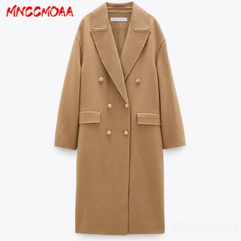 

High Quality Autumn Winter Warm Long Wool Coat Women Vintage Chic Button Oversize Jacket Overcoats Female Casual Loose Outwear