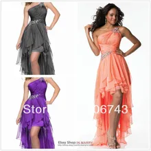 

free shipping 2018 new hot tuxedos High-Low One Shoulder short front long back chiffon prom gown peacocks bridesmaid dresses