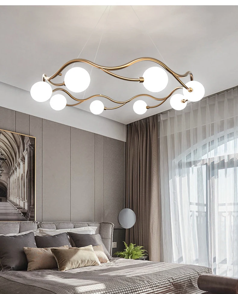 Nordic round chandelier Wave shape Chandelier Modern minimalist decor lighting Living Room Bedroom gold chandelier Lighting foyer chandelier