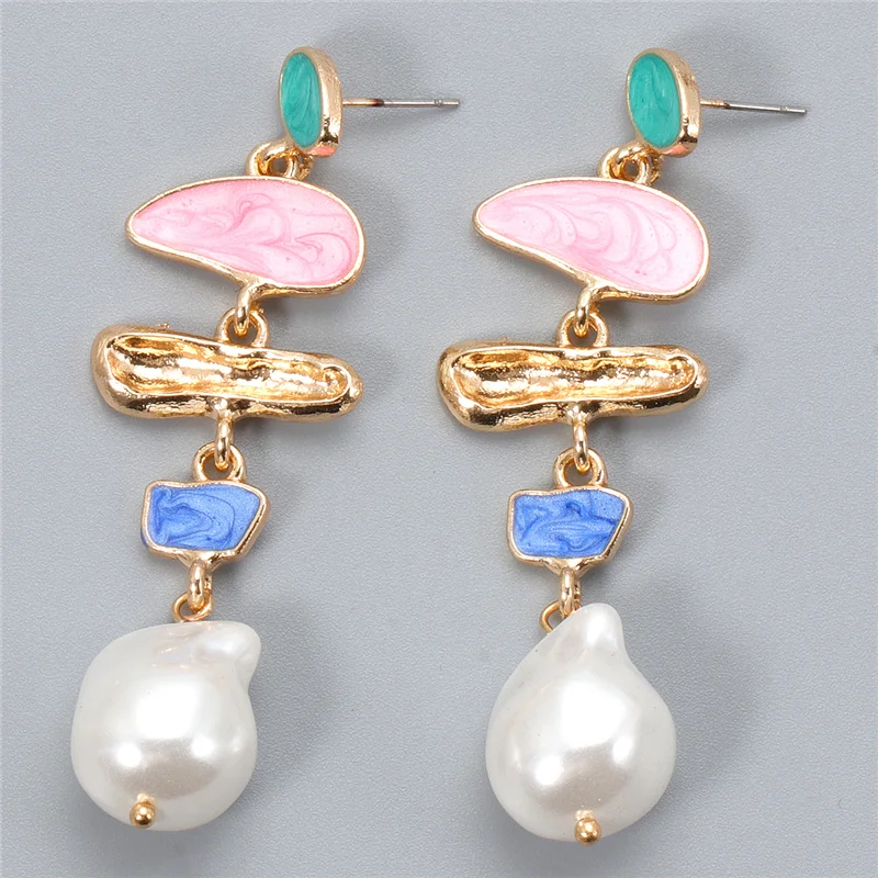 JUJIA Trendy Women Pink Dangle Earrings Simple Korean Elegant Pearl Earring Female Jewelry Bijoux Drop Earrings Dangle Earrings Pearl Earrings Long Earrings Pendant Earrings