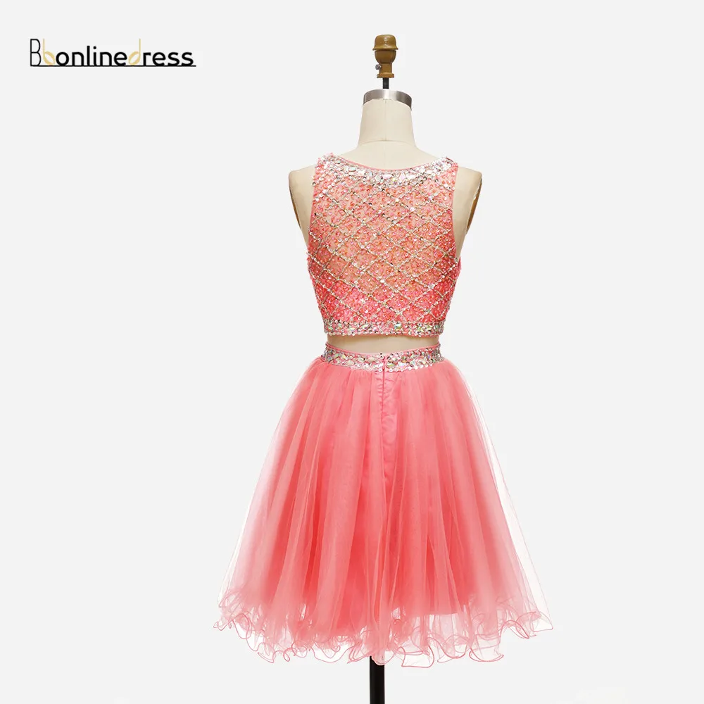 Free Shipping Homecoming Dress Tulle Two Pieces Girl Party Wear Cocktail Dresses Crystal Beaded Charming graduation robes