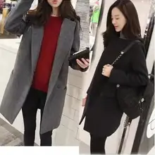Весенне-осеннее шерстяное пальто в Корейском стиле с длинным разрезом, приталенное, для похудения, для студентов, для женщин, XXL