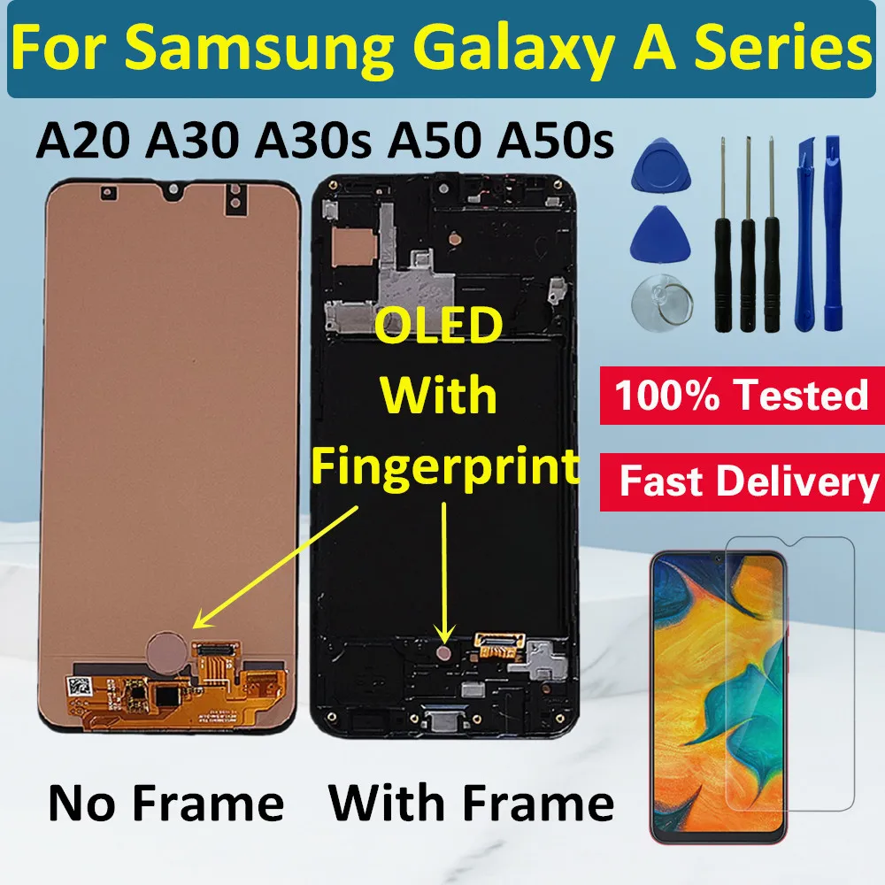ЖК дисплей с рамкой OLED для Samsung Galaxy A20 A30 A30S экран сенсорным дигитайзером A50 A50S