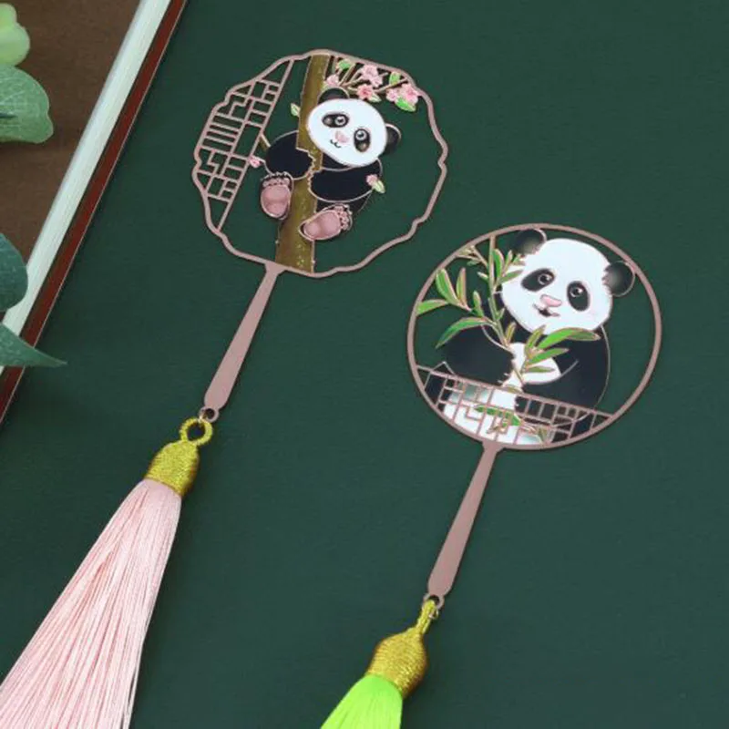 Прекрасная гигантская Закладка-панда кисточки китайский Fengtaohua художественный вентилятор элегантный подарок свежие металлические закладки