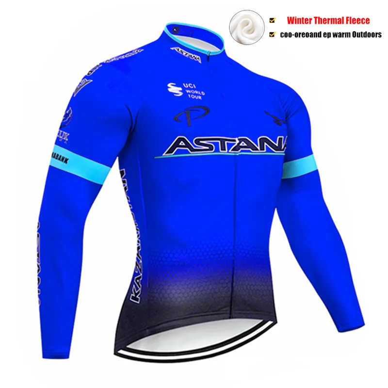Pic Color Флуоресцентный зеленый Астана Ropa Ciclismo Invierno Зимний Велоспорт Джерси термальный флис с длинным рукавом Велоспорт одежда Набор велосипед одежда - Цвет: Pic Color