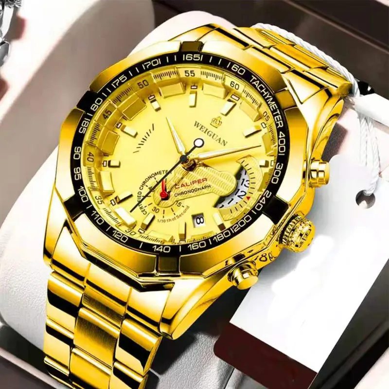 Men's Non Mechanical Watch Waterproof Calendar Luminous Steel Band Men's Watch Multifunctional Quartz Watch Student Watch