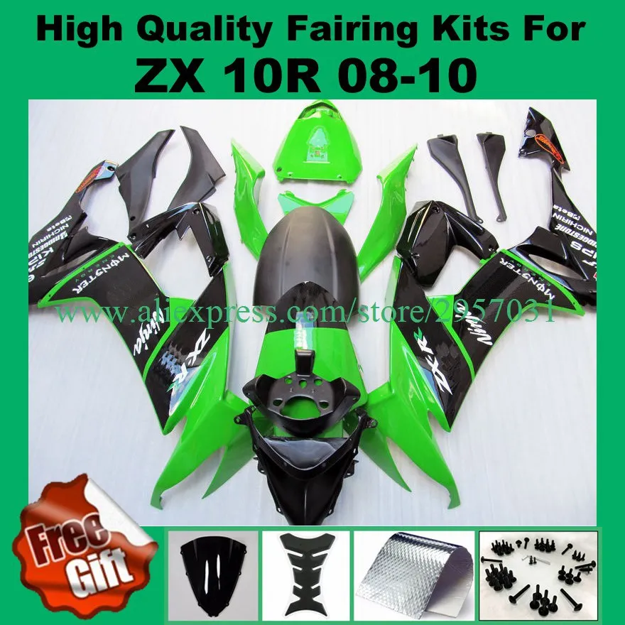 Free screws+gifts fairing set for Kawasaki ZX10R 2008 2009 2010 Green