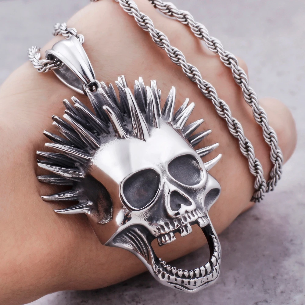 

Exaggerated Hedgehog Skull Head Charms Pendant Necklace Men Stainless Steel Hiphop Jewelry Male Best Friends Pendants Necklaces