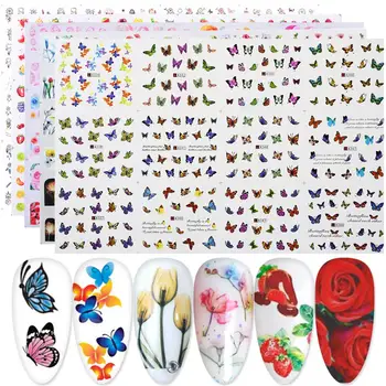 

12 Pcs Butterfly Flower Nail Sticker Water Decals Set Colorful Sliders For Nail Design Full Wraps Manicure Decoration Tool
