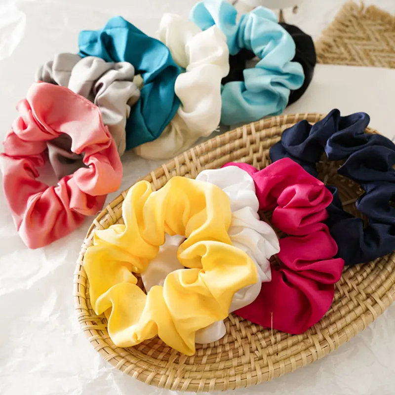 

Faux Silk Solid Color Scrunchies Glossy Satin Girls Hair Accessories Lady Elastic Headbands Elegent Women Hair Ties Hair Rope
