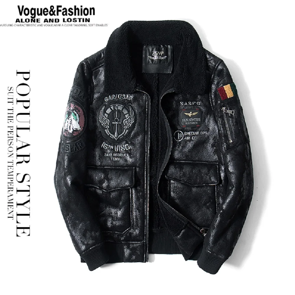 

Leather Jacket 2020 Winter New High Quality Men's Short Style Embroidered Scooter Fleece Warm Hip Slim Men's Leather Jackets