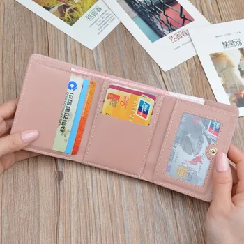 

Women Mini Short Wallet Student Girls Korean Soft Leather Clip Three Fold Multi-functional Handbag Graceful Butterfly Card Purse