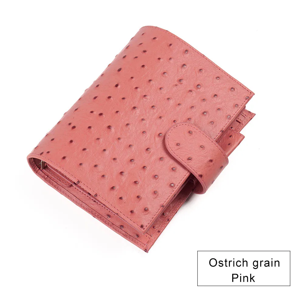 Ostrich Pink Правильный Размер А6 натуральная кожа блокнот планировщик Органайзер связующее кольцо Обложка Дневник Журнал альбом для зарисовок программа с большим карманом - Цвет: Ostrich Pink