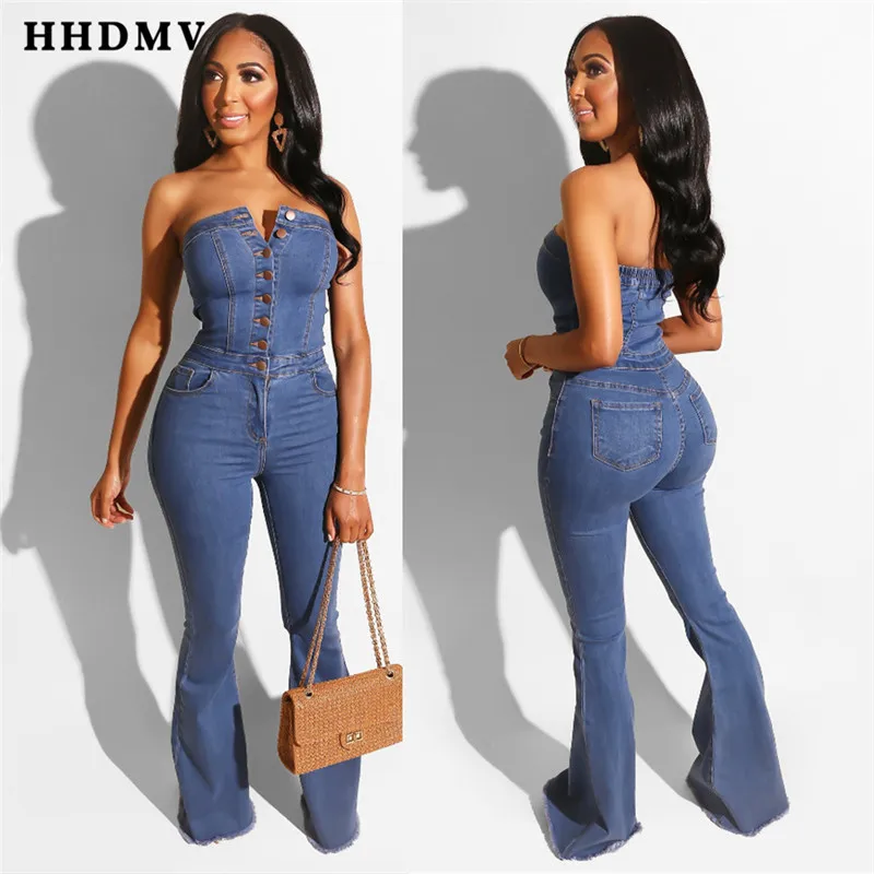 

HHDMV 2019 New Fashion Women Sleeveless dark blue jumpsuits Sexy Club Rompers Bodycon Strapless Jumpsuit OSM3281