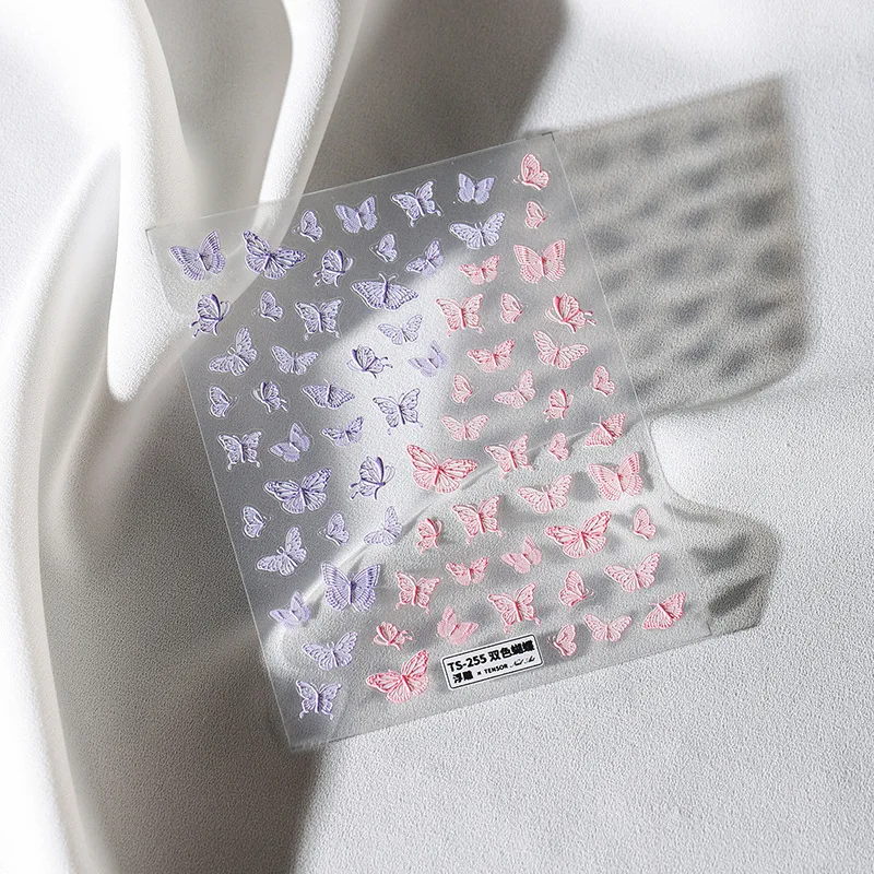 Butterfly 3D Acrylic Engraved Nail Sticker Sweater Wool Cute White Snowflake Wing Colorful Relief Nail Water Slide Decals ZJ0252