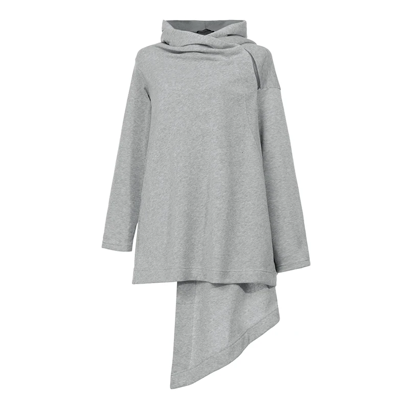 Light Grey ZANZEA осенние толстовки, свитера, женские худи неправильной формы с длинными рукавами, повседневные однотонные пуловеры на плечо, на молнии, Sudadera Mujer - Цвет: Light Grey